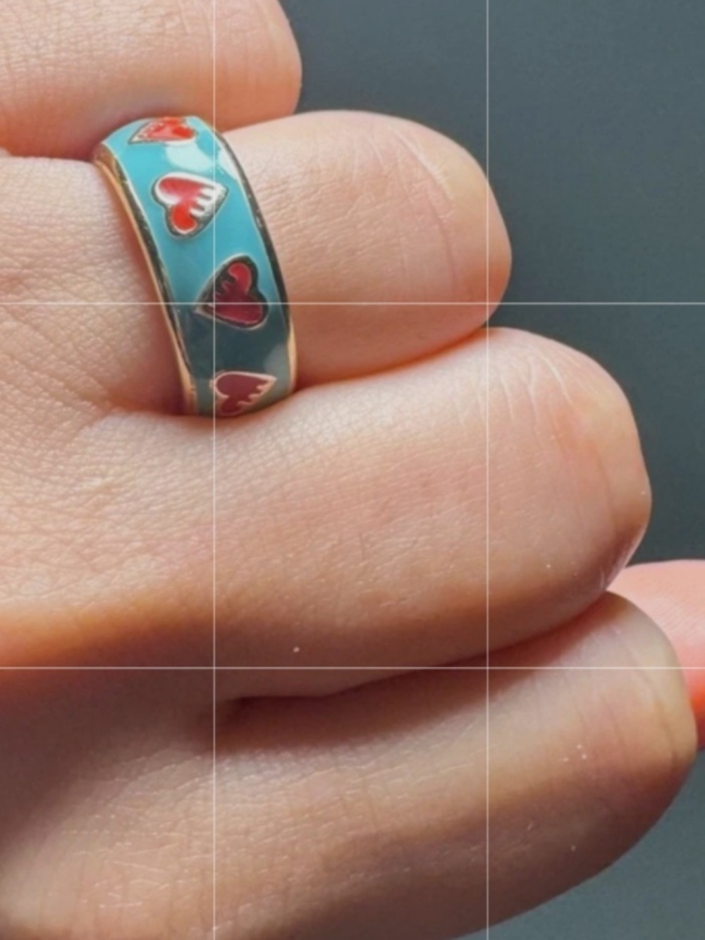 Coach Poppy Ring Gold Tone Enamel Turquoise and Red LIKE NEW - Picture 6 of 16